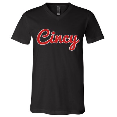 Cincinnati Ohio Classic Red Script Cincy City V-Neck T-Shirt