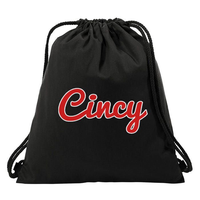 Cincinnati Ohio Classic Red Script Cincy City Drawstring Bag