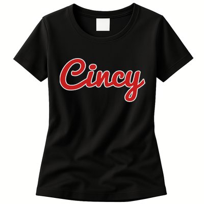 Cincinnati Ohio Classic Red Script Cincy City Womens T-Shirt