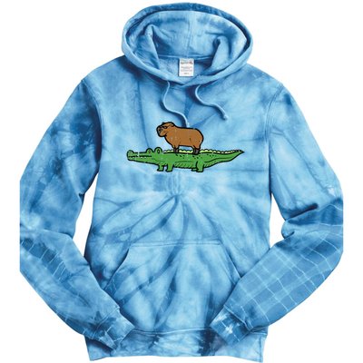 Capybara On Crocodile Capy Alligator Rodent Tie Dye Hoodie