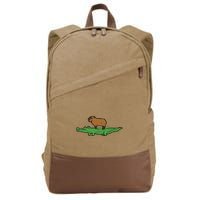 Capybara On Crocodile Capy Alligator Rodent Cotton Canvas Backpack
