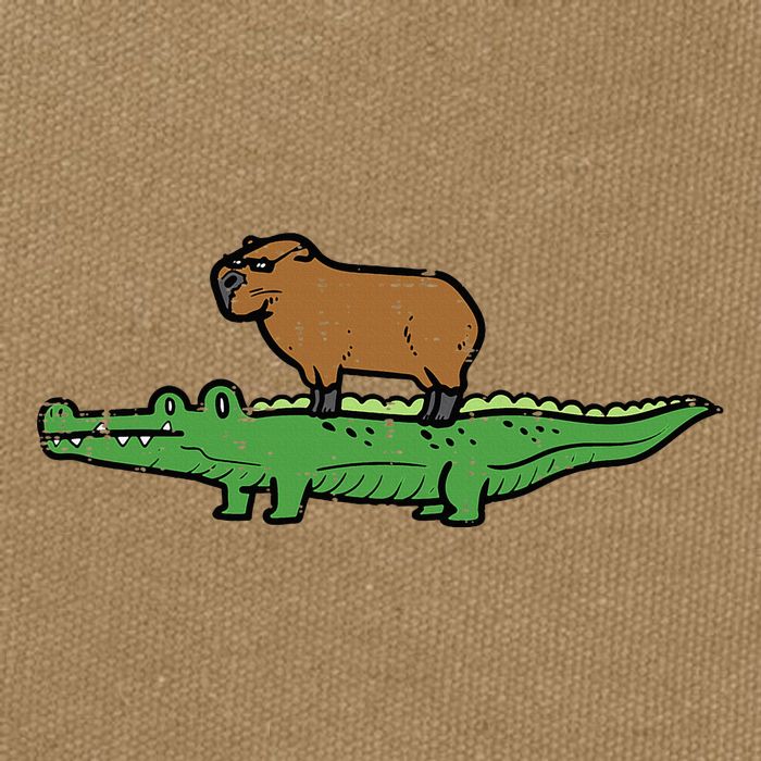 Capybara On Crocodile Capy Alligator Rodent Cotton Canvas Backpack