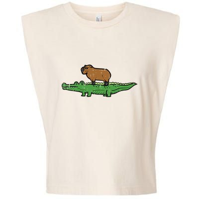 Capybara On Crocodile Capy Alligator Rodent Garment-Dyed Women's Muscle Tee