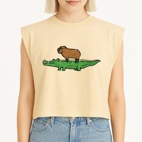 Capybara On Crocodile Capy Alligator Rodent Garment-Dyed Women's Muscle Tee
