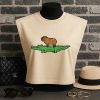Capybara On Crocodile Capy Alligator Rodent Garment-Dyed Women's Muscle Tee