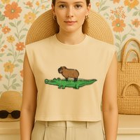 Capybara On Crocodile Capy Alligator Rodent Garment-Dyed Women's Muscle Tee