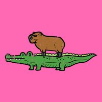 Capybara On Crocodile Capy Alligator Rodent Stripe Pom Pom Beanie