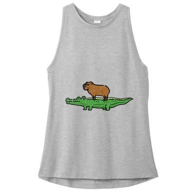 Capybara On Crocodile Capy Alligator Rodent Ladies PosiCharge Tri-Blend Wicking Tank