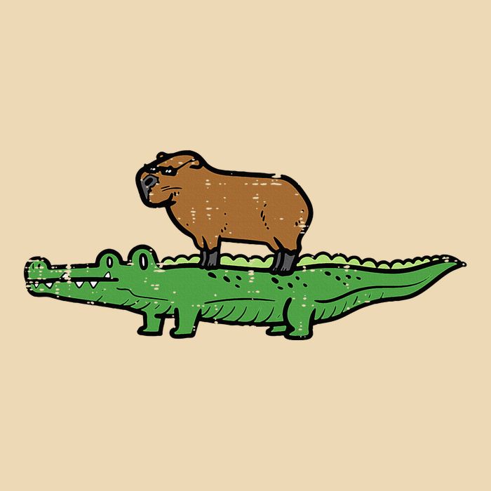Capybara On Crocodile Capy Alligator Rodent Drawstring Bag