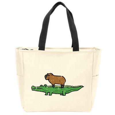 Capybara On Crocodile Capy Alligator Rodent Zip Tote Bag