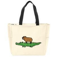 Capybara On Crocodile Capy Alligator Rodent Zip Tote Bag