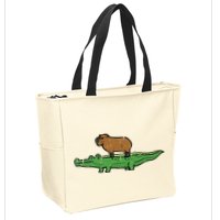 Capybara On Crocodile Capy Alligator Rodent Zip Tote Bag