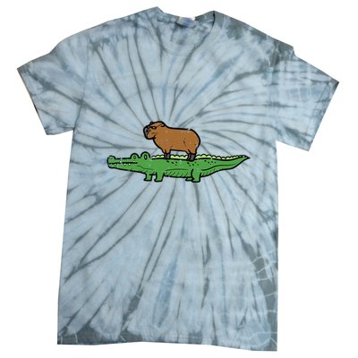 Capybara On Crocodile Capy Alligator Rodent Tie-Dye T-Shirt