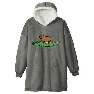 Capybara On Crocodile Capy Alligator Rodent Hooded Wearable Blanket