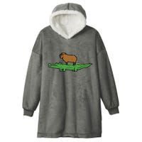 Capybara On Crocodile Capy Alligator Rodent Hooded Wearable Blanket