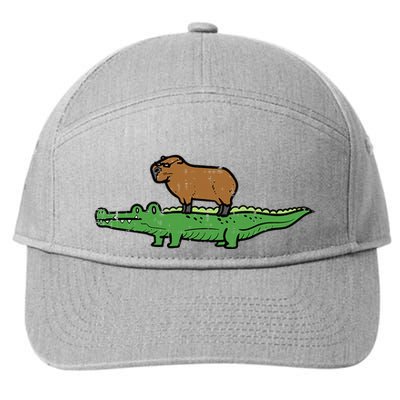 Capybara On Crocodile Capy Alligator Rodent 7-Panel Snapback Hat