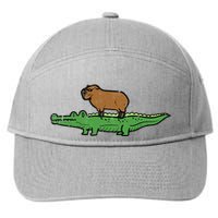Capybara On Crocodile Capy Alligator Rodent 7-Panel Snapback Hat