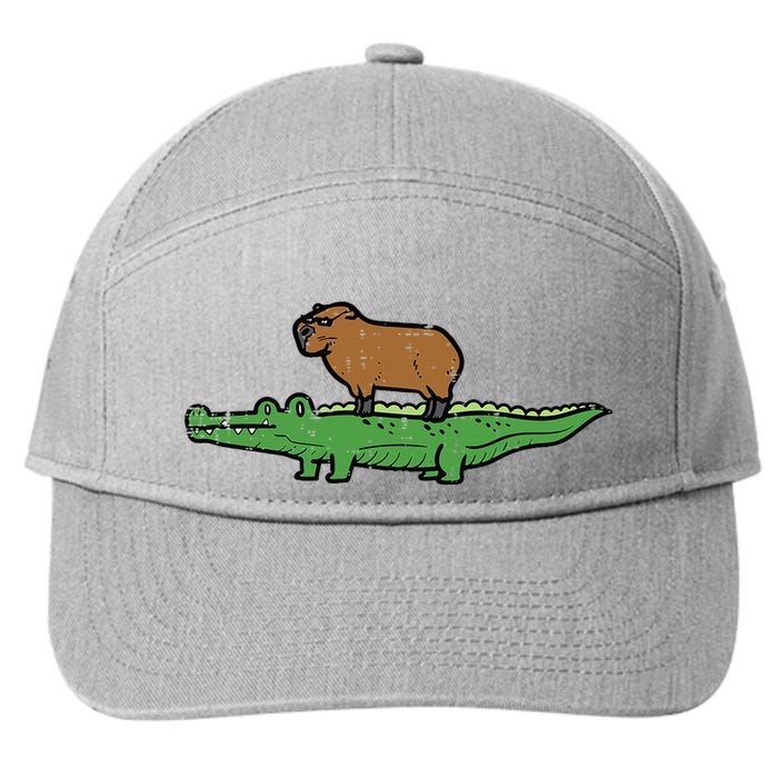 Capybara On Crocodile Capy Alligator Rodent 7-Panel Snapback Hat