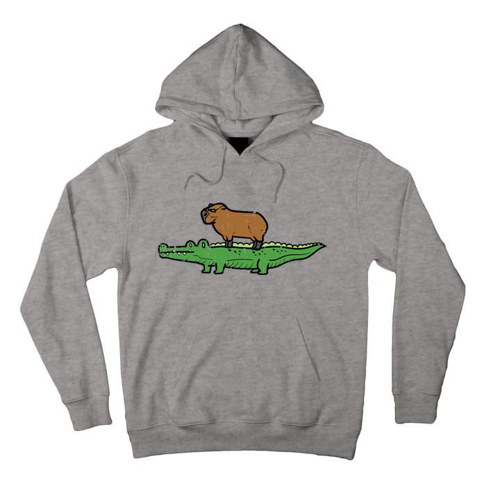 Capybara On Crocodile Capy Alligator Rodent Tall Hoodie