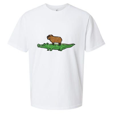 Capybara On Crocodile Capy Alligator Rodent Sueded Cloud Jersey T-Shirt