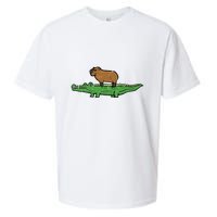 Capybara On Crocodile Capy Alligator Rodent Sueded Cloud Jersey T-Shirt