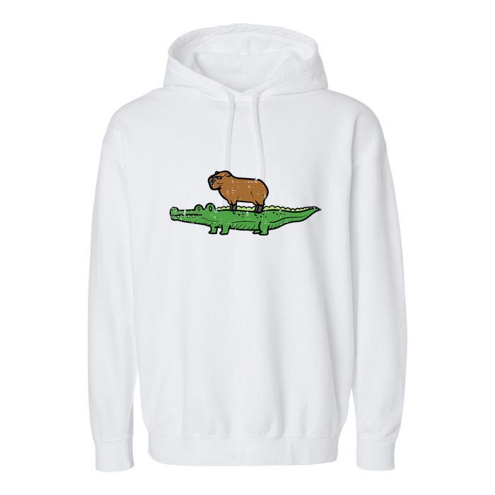 Capybara On Crocodile Capy Alligator Rodent Garment-Dyed Fleece Hoodie