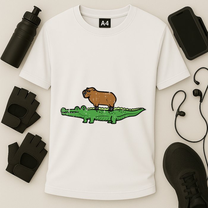 Capybara On Crocodile Capy Alligator Rodent Performance Shirt