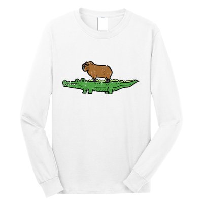 Capybara On Crocodile Capy Alligator Rodent Long Sleeve Shirt
