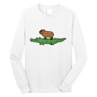 Capybara On Crocodile Capy Alligator Rodent Long Sleeve Shirt