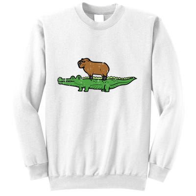 Capybara On Crocodile Capy Alligator Rodent Sweatshirt
