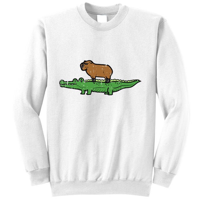 Capybara On Crocodile Capy Alligator Rodent Sweatshirt