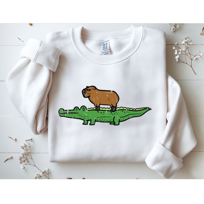 Capybara On Crocodile Capy Alligator Rodent Sweatshirt