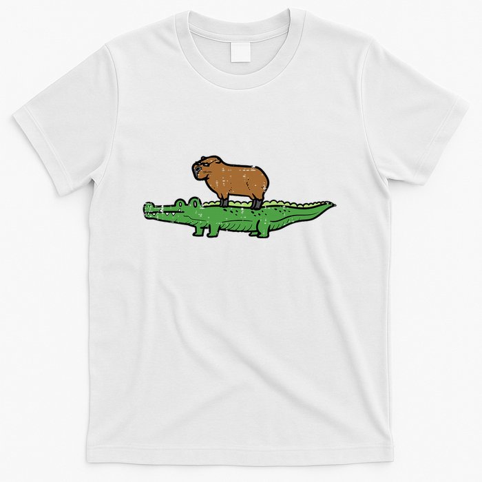 Capybara On Crocodile Capy Alligator Rodent T-Shirt