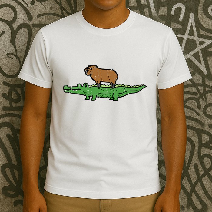 Capybara On Crocodile Capy Alligator Rodent T-Shirt
