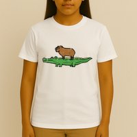 Capybara On Crocodile Capy Alligator Rodent T-Shirt