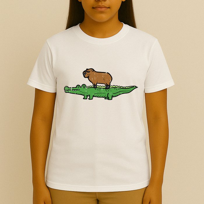 Capybara On Crocodile Capy Alligator Rodent T-Shirt