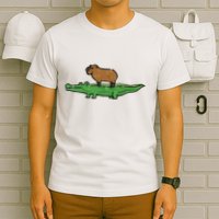 Capybara On Crocodile Capy Alligator Rodent T-Shirt