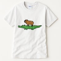 Capybara On Crocodile Capy Alligator Rodent Tall T-Shirt