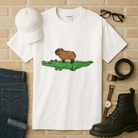 Capybara On Crocodile Capy Alligator Rodent Tall T-Shirt
