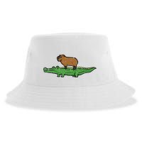 Capybara On Crocodile Capy Alligator Rodent Sustainable Bucket Hat