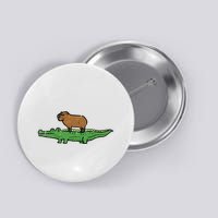 Capybara On Crocodile Capy Alligator Rodent Button
