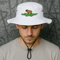Capybara On Crocodile Capy Alligator Rodent Bucket Hat