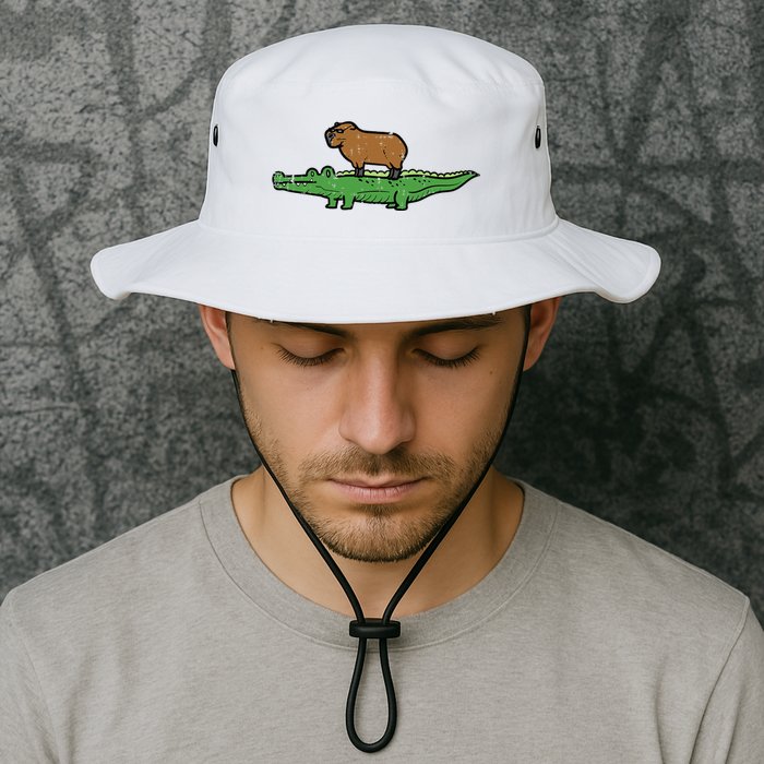 Capybara On Crocodile Capy Alligator Rodent Bucket Hat