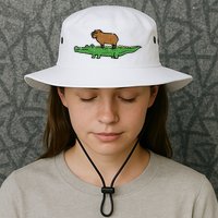 Capybara On Crocodile Capy Alligator Rodent Bucket Hat
