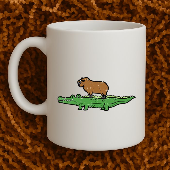 Capybara On Crocodile Capy Alligator Rodent Mug