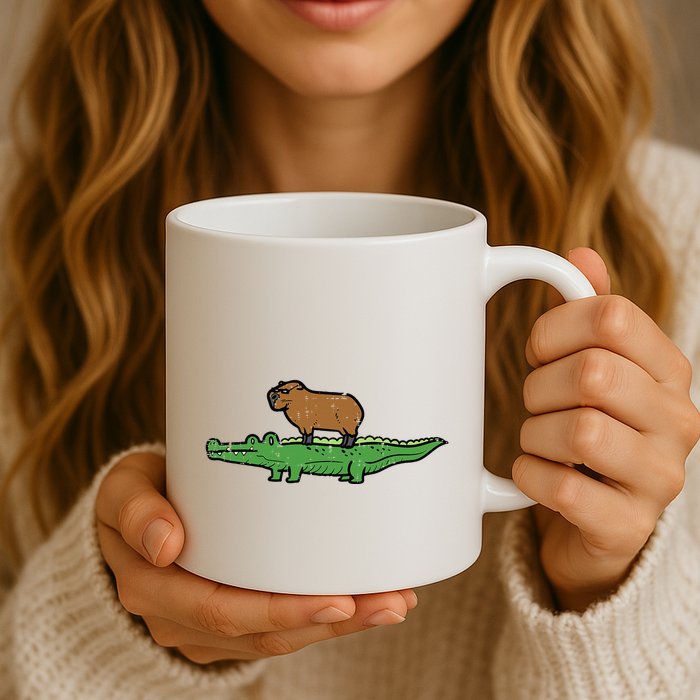 Capybara On Crocodile Capy Alligator Rodent Mug