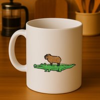 Capybara On Crocodile Capy Alligator Rodent Mug