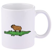 Capybara On Crocodile Capy Alligator Rodent 11oz C Handle Ceramic Mug