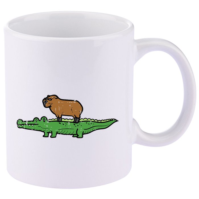 Capybara On Crocodile Capy Alligator Rodent 11oz C Handle Ceramic Mug