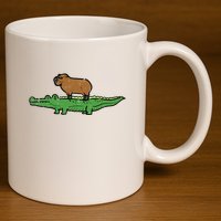 Capybara On Crocodile Capy Alligator Rodent 11oz C Handle Ceramic Mug